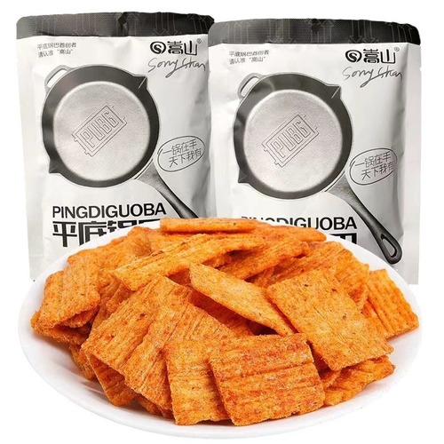 Songshan Flat Pan Fried Potato Crisps Beef Flavor Hot & Spicy Famous Puffed Snack 120g*30 Bags Full Carton