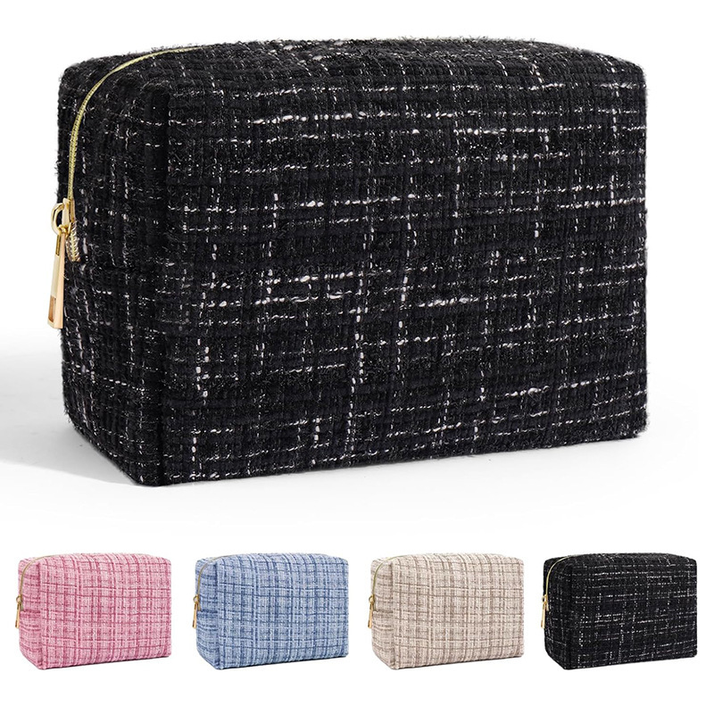 Amazon's New Tweed Cosmetic Bag Wallet, High-End, Portable, Simple, Large-Capacity Travel Toiletry Storage Bag