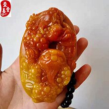 玉石寿山石雕 手把件奇石观赏石金蟾送把件绳立体雕刻把件