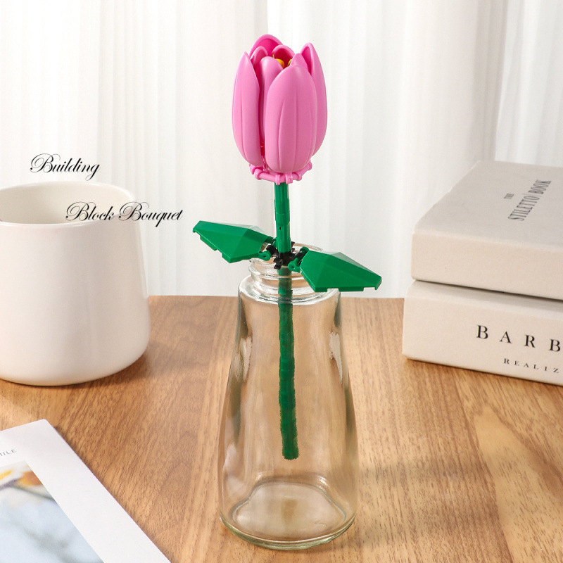 Compatible transfronterizo rosa imortalidad ramo de flores de bloques altos Día de San Valentín Día de los maestros Juguetes de ensamblaje de puzzle hechos a mano