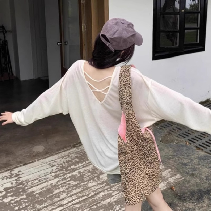 小心机后背镂空罩衫T恤女2025夏季薄款空调衫外搭慵懒风防晒上衣|undefined