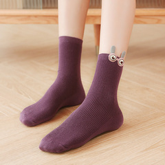 襪子 女日系春秋款雙針豎條女襪 立體搞怪大眼睛女士中筒襪子批發