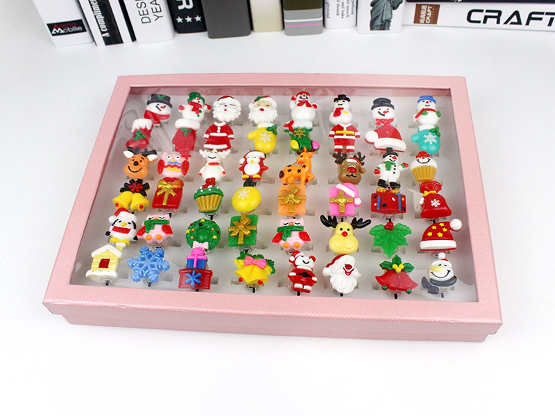8g Weight Resin Material Christmas Festival Snowman, Elk Pattern Christmas Led Glowing Cartoon Cute Children Ring Toy 无