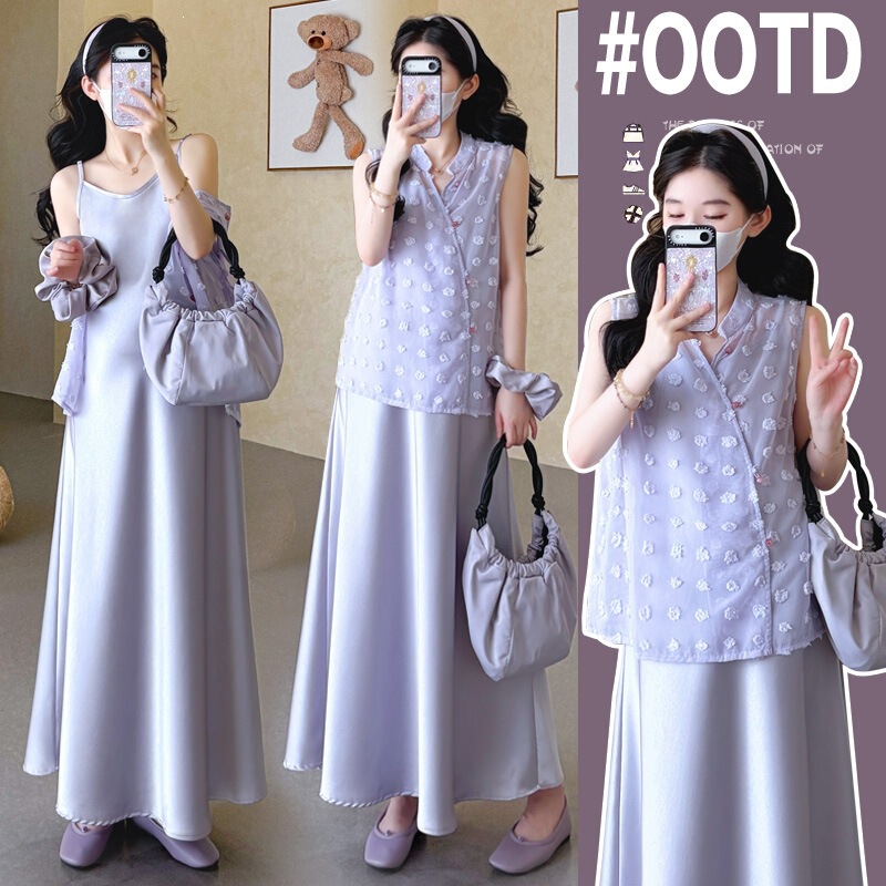 2026 Summer Chinese-Style Maternity Wear Plus-Size Maternity Two-Piece Set Acetate Slip Dress + Jacquard Chiffon Top Set 2026 Summer Chinese-Style Maternity Wear Plus-Size Maternity Two-Piece Set Acetate Slip Dress + Jacquard Chiffon Top Set