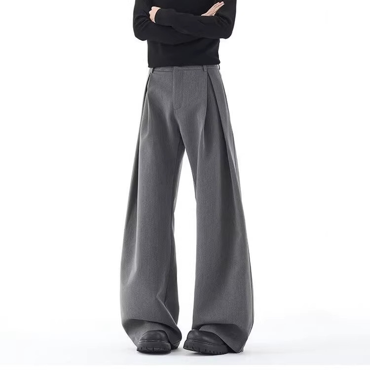 Old Money Style Pleated A-Line Trousers for Men, Summer Trendy Brand Solid Color Drapey Wide-Leg Pants, Cleanfit Floor-Length Casual Pants Old Money Style Pleated A-Line Trousers for Men, Summer Trendy Brand Solid Color Drapey Wide-Leg Pants, Cleanfit Floor-Length Casual Pants