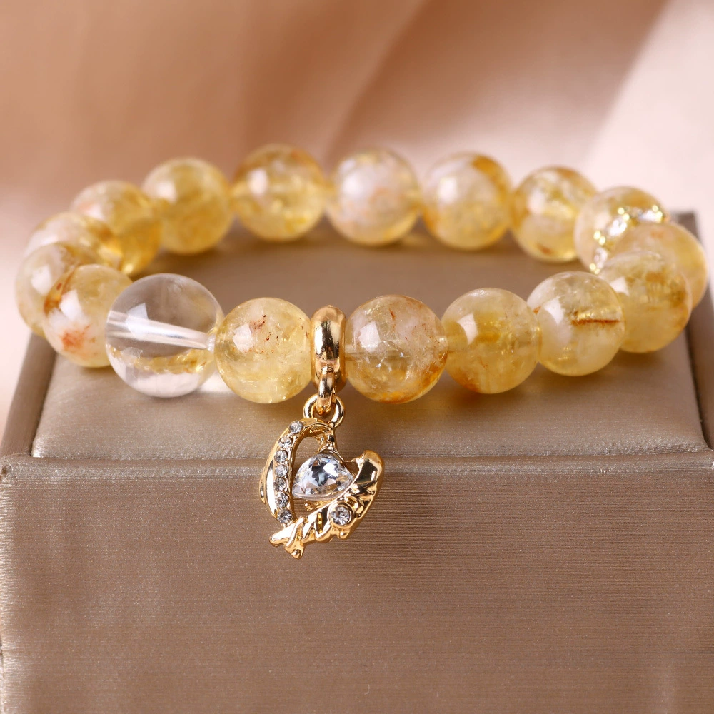 Новый год Змеи 2025 года, станьте богатым и привлекайте богатство, браслет с кристаллами желтой башни, легкий роскошный браслет с кристаллами из натуральных нишевых золотых волос для ларька