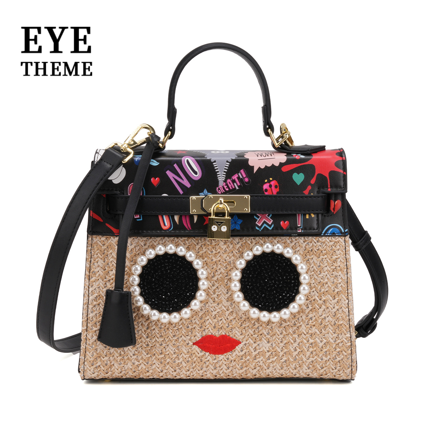 Europa y los Estados Unidos de alto nivel sensación de tela de paja características de diseño bolsas de graffiti de escritorio de diamantes para mujeres colisión de color bolsa de aceite cerradura 1993 #