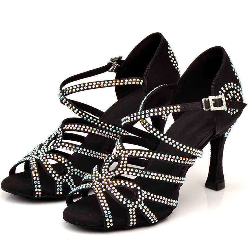Foreign trade black with diamond Latin dance shoes women's adult high heel sandals 2024 new ballroom party social dance shoes Foreign trade black with diamond Latin dance shoes women's adult high heel sandals 2024 new ballroom party social dance shoes