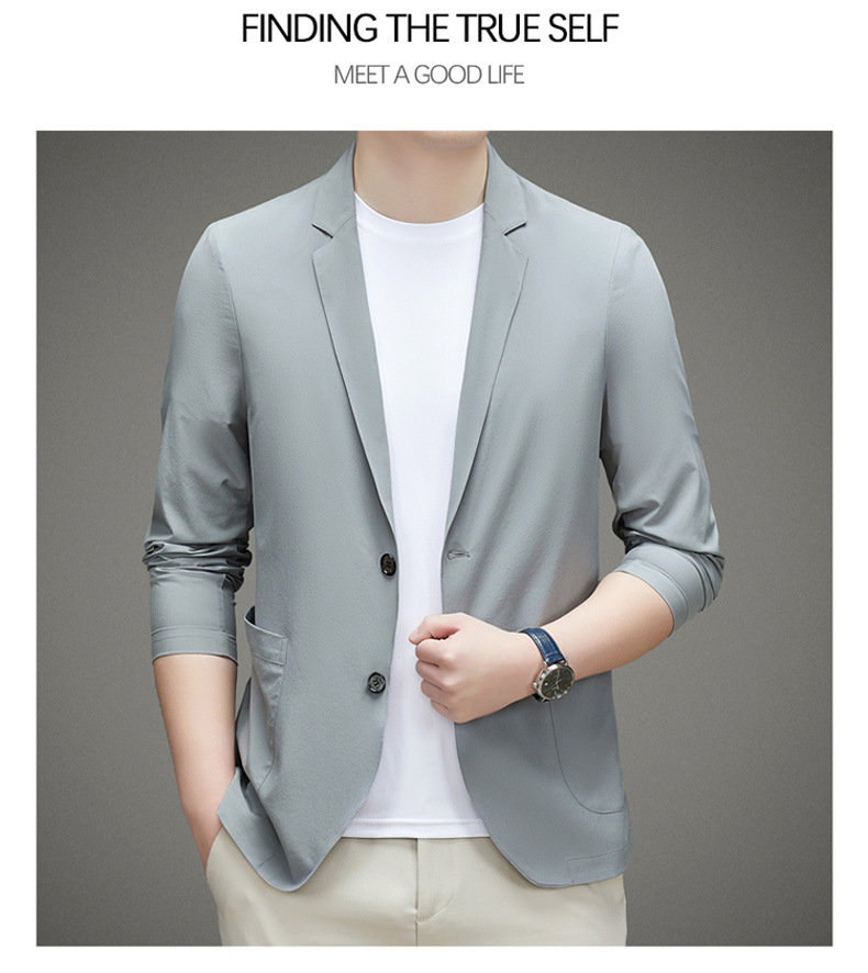 男士单西服春夏季轻薄款冰丝防晒衣高级感商务新款休闲小西装外套详情21