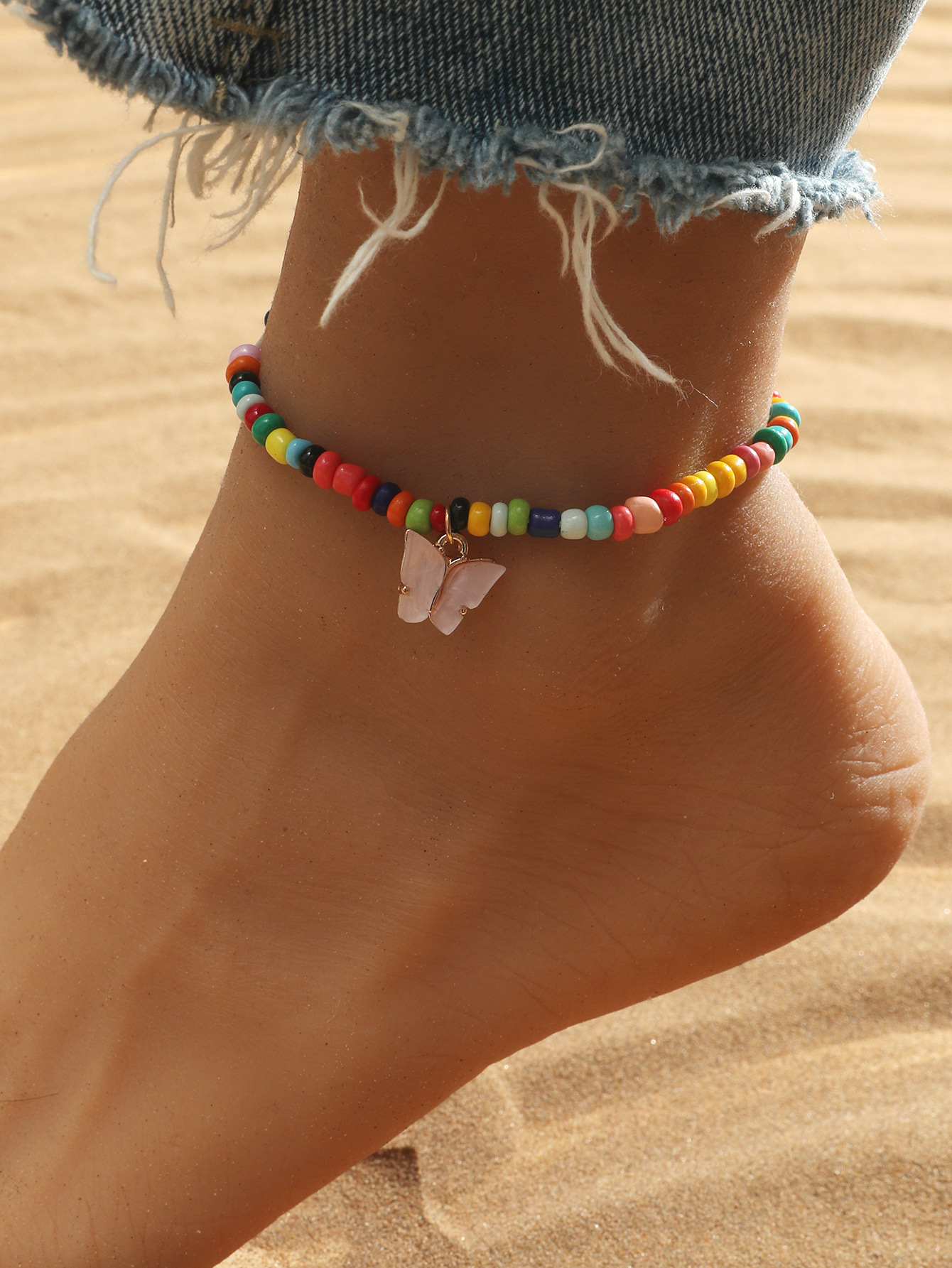 European And American Retro Fashion Butterfly Color Beaded Beach Anklet Bracelet Bohemian Ethnic Style Bead Foot Ornaments Women display picture 2
