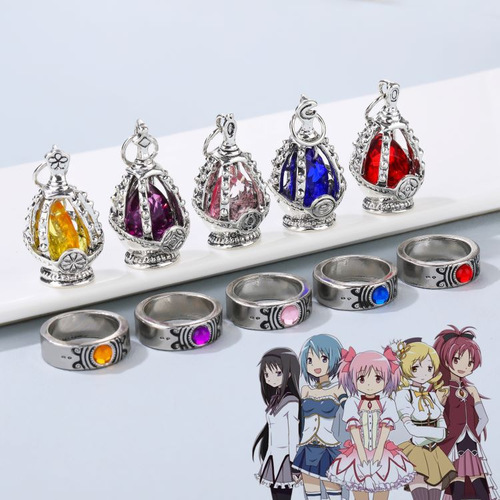 Anime Mahou Shoujo Madoka Soul Gem Necklace Ring Set Jewelry Pendant
