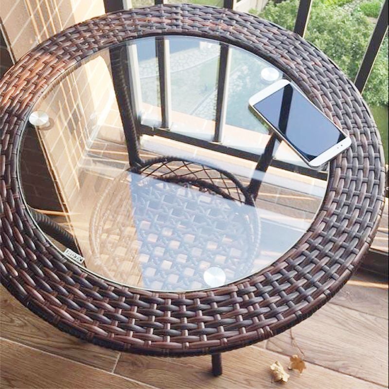 Simple Balcony Leisure Storage Small Round Table Mini Rattan Tempered Glass Coffee Table Round Small Coffee Table Set