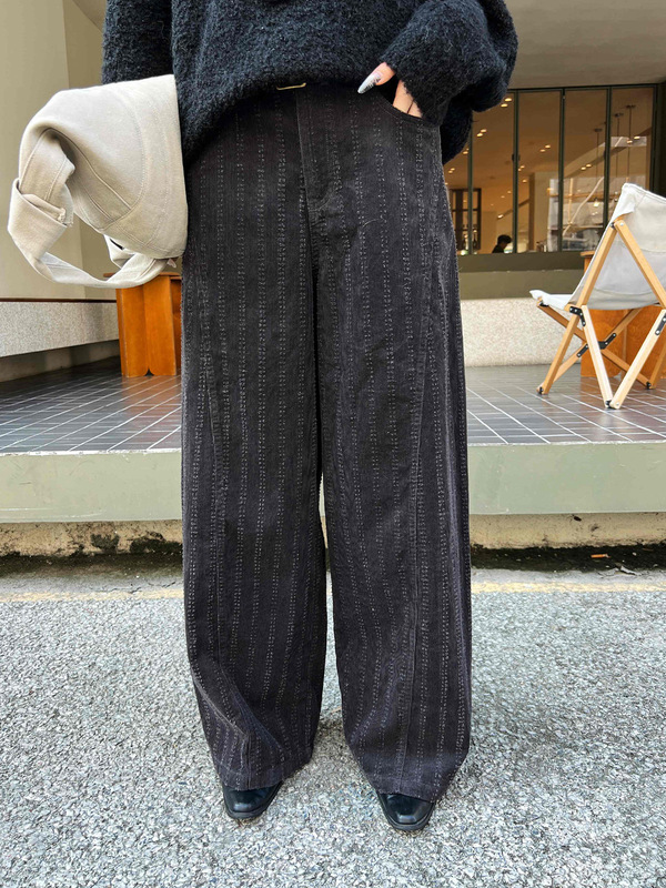 2025冬季新款条纹钩花灯芯绒高个子拖地裤女式弯刀阔腿裤95838|undefined