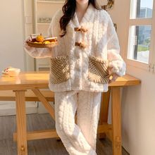 新款提花绒月子服秋冬季加厚睡衣女孕妇珊瑚绒产前哺乳家居服