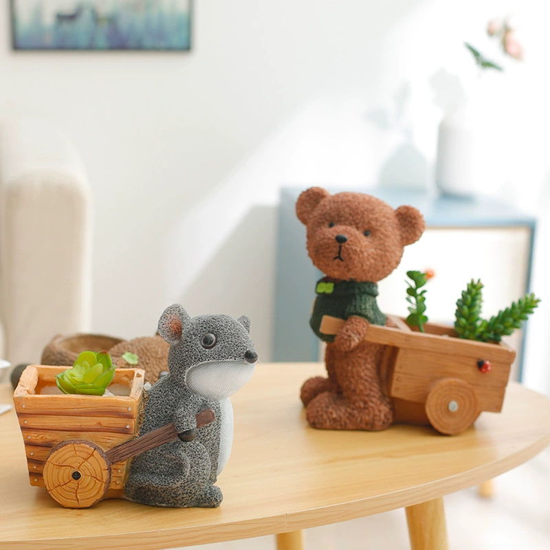 Смола суккулент цветочный горшок животное бурый медведь творческий пейзаж Сад простое Садоводство украшения оптом