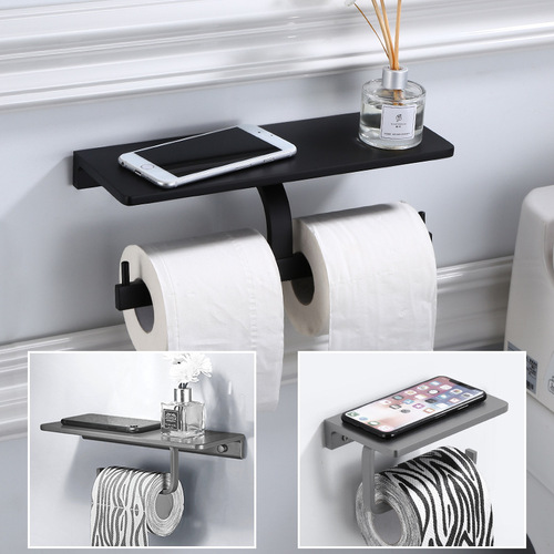 Space aluminum black bathroom thickened mobile phone holder roll paper towel holder hotel special toilet paper holder tissue box