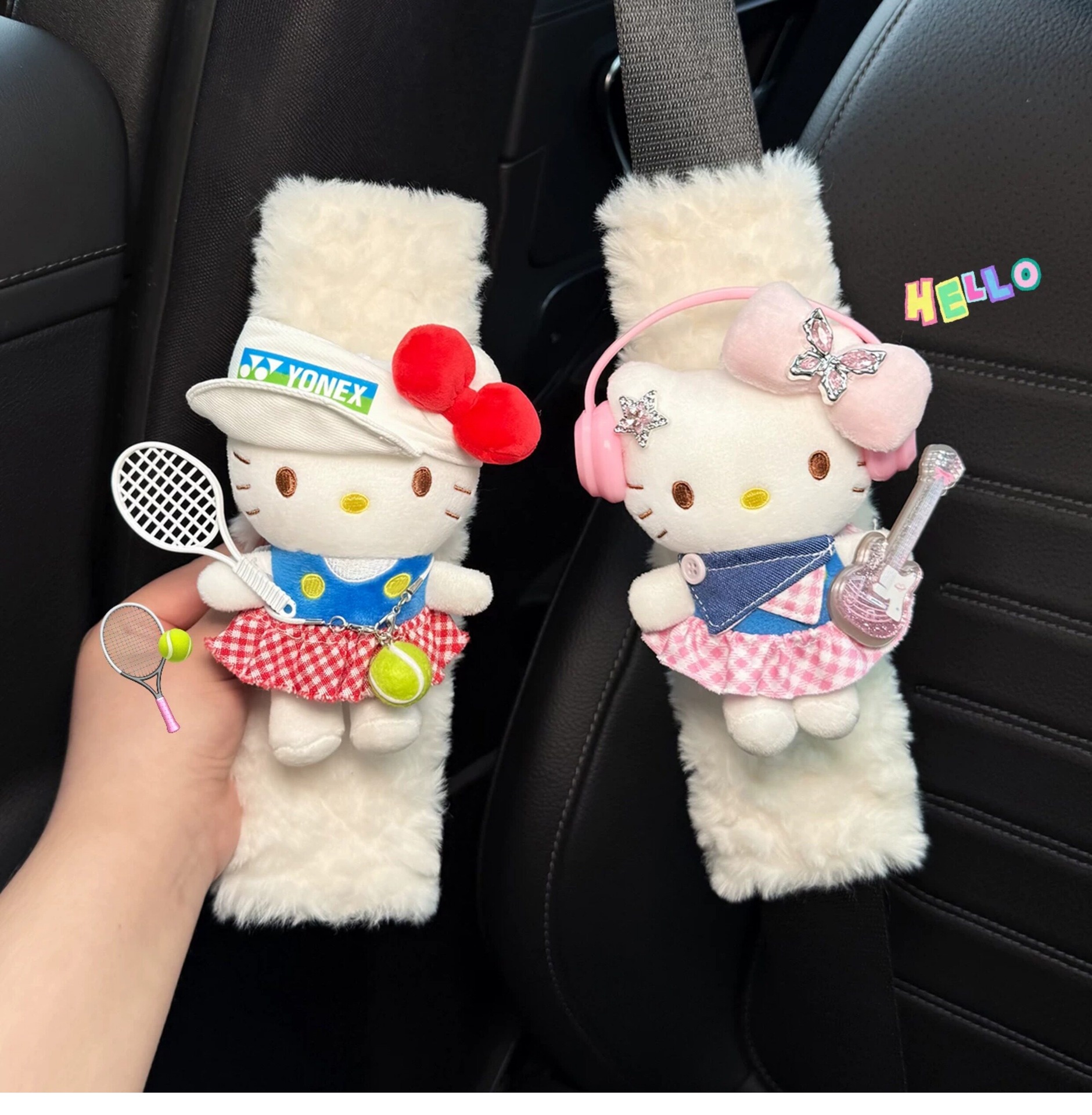 Cute KITTY car seatbelt shoulder pad, car interior seatbelt decoration, anti-abrasion clothing for couples, a pair for women