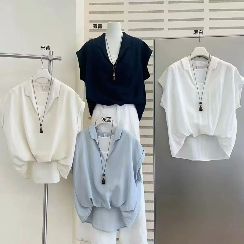 French-Style Retro V-Neck Faux Two-Piece Shirt for Women, Loose Design, Niche Short-Sleeve, 2026 New Versatile Top, Trendy French-Style Retro V-Neck Faux Two-Piece Shirt for Women, Loose Design, Niche Short-Sleeve, 2026 New Versatile Top, Trendy
