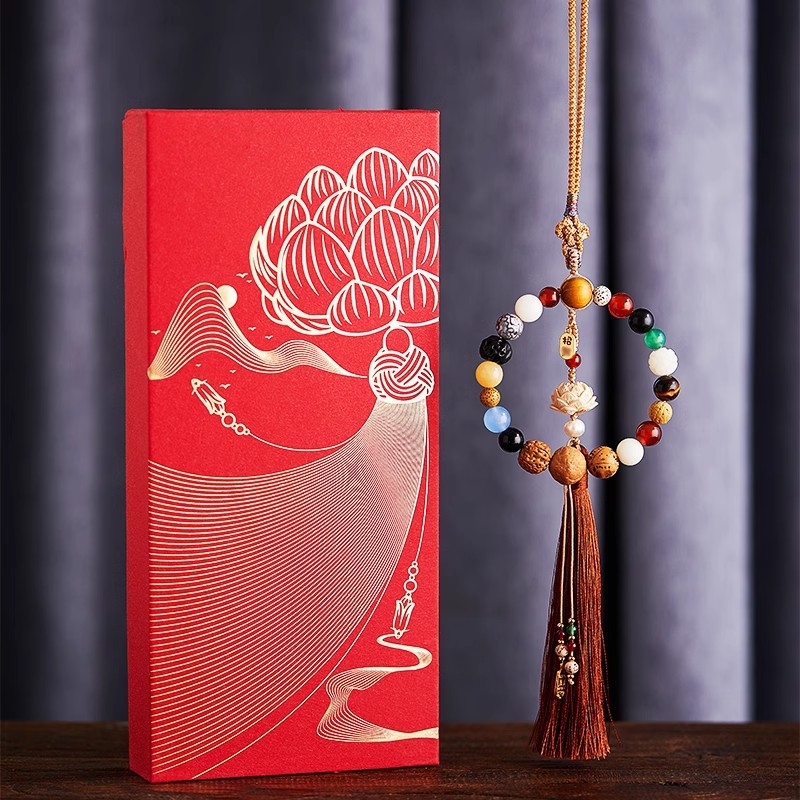 Hangzhou Lingyin Eighteen Seed Car Hanging Safe Travel Duobao Bodhi Beaded Car Internal Tassel Pendant Lucky