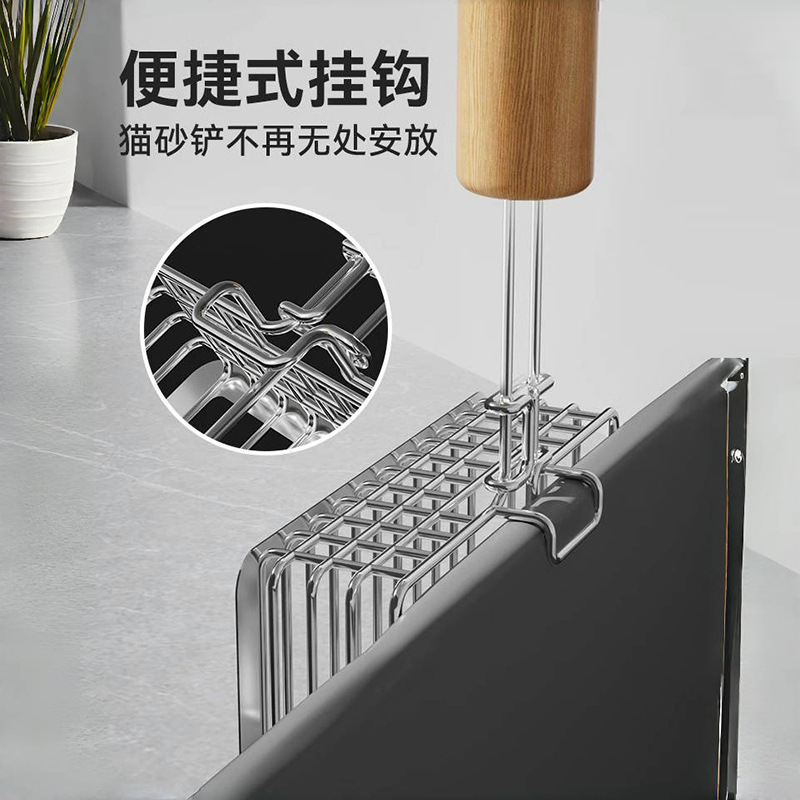 Métal de arena para gatos, artefacto de gran tamaño, pala de arena de mineral de tofu de agujero fino, empuje y tracción de 2 en 1 de acero inoxidable para gatos.