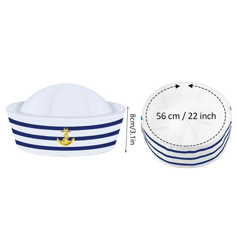 Sailor cosplay set — hat and navy scarf, sizes 56/58/adjustable, hat & accessory options