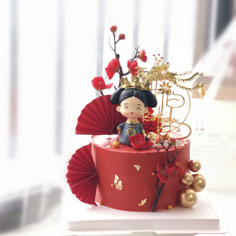 Chinese Phoenix Red Rose Iron cake decoration plug-in wedding festive wedding party dessert table dress up accessories Chinese Phoenix Red Rose Iron cake decoration plug-in wedding festive wedding party dessert table dress up accessories