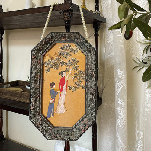 Ming Palace Spring Morning, a new Chinese retro art study room hanging painting, French-style medieval tea house model room living room decoration painting