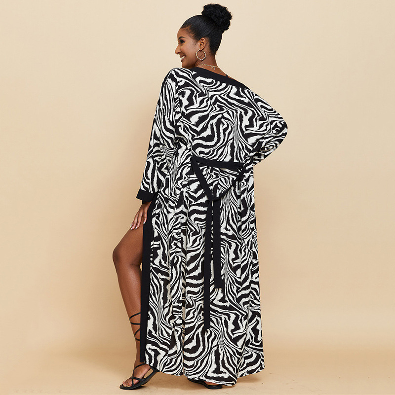 Women's Flowy Cover Up Kimono Beach Dress With Exotic Prints Lightweight Linen Feel Fabric For Pool, Vacation, Boho Outfit_ecoleips.com