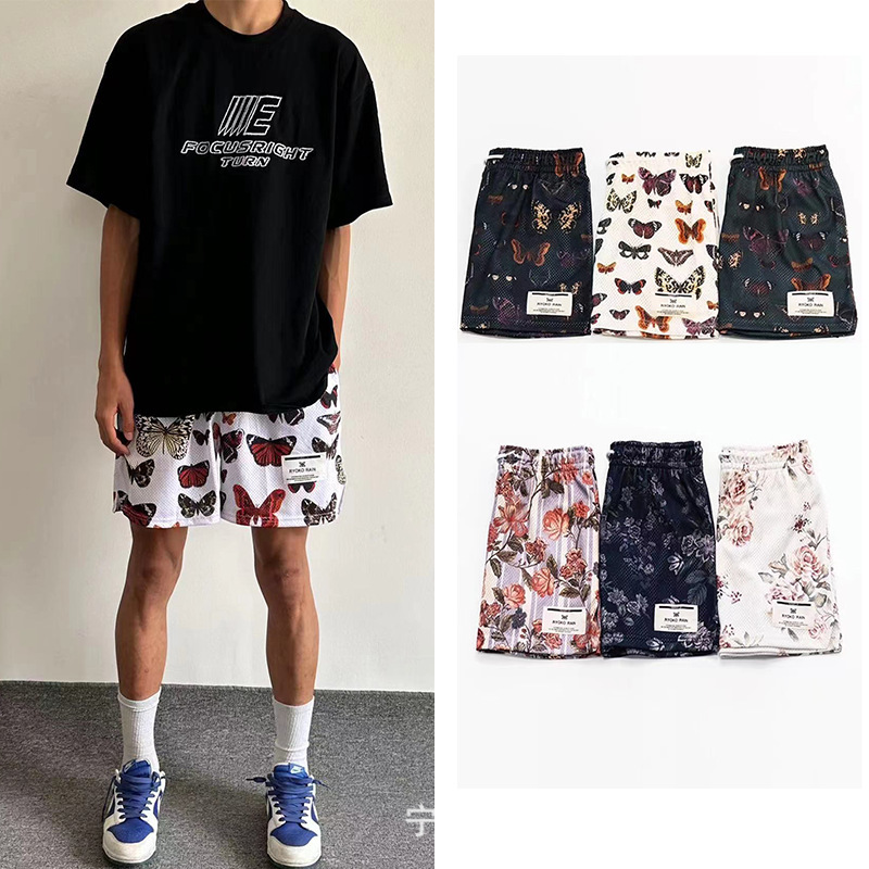American Royoko Trendy Brand Rain Casual Sports Shorts Unisex Mesh Quick-Drying Butterfly Three-Point Pants Trendy