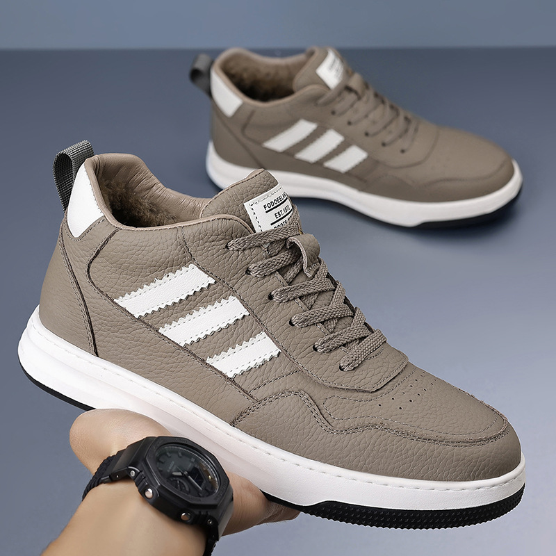 Zapatos de lana de invierno de cuero de vaca, cuero genuino y terciopelo, zapatos de skate cálidos, zapatos casuales para hombres, zapatos para hombres.