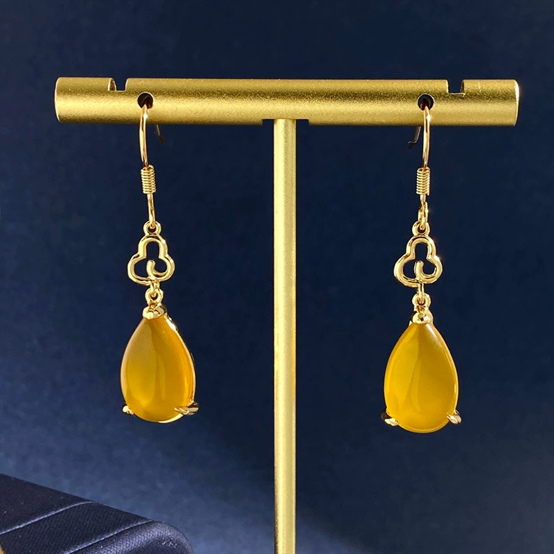 Серьги с бонежественным камнем в jade вставке, натуральная руда, чхонсам, аксессуар, китайский стиль, городской стиль