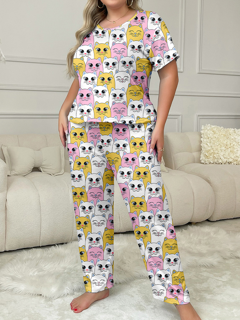 ChicShe Europäischer und Amerikanischer Cross-Border Herbst-Pyjama mit neuem Cartoon-Print für Damen, Kurzarm, lange Hose, lässiges Homewear-Set_voghion.com