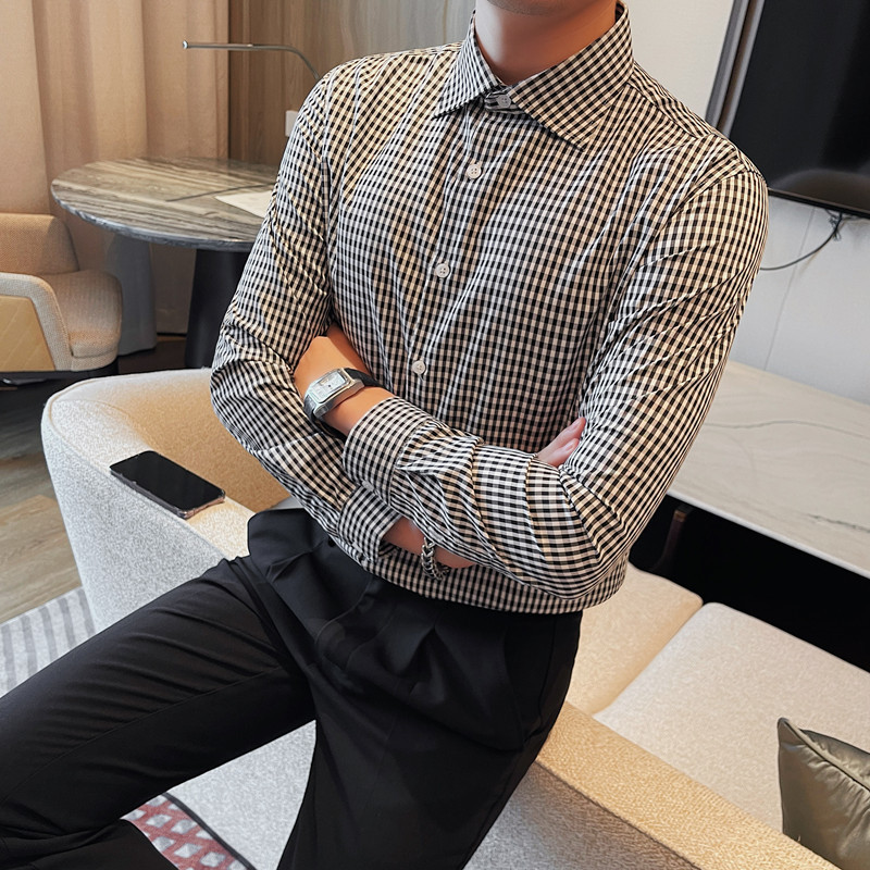 Wensha blue plaid shirt men's autumn new off-neck handsome boyfriend style casual Korean style trendy shirt men