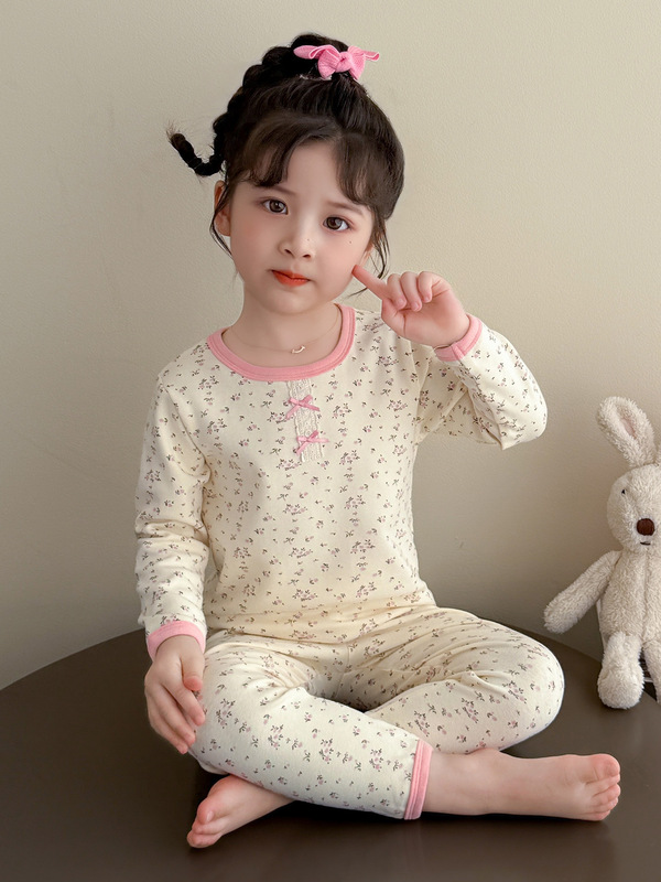 女小童睡衣套装秋冬2025新款韩系儿童长袖碎花家居服秋衣秋裤套装|undefined