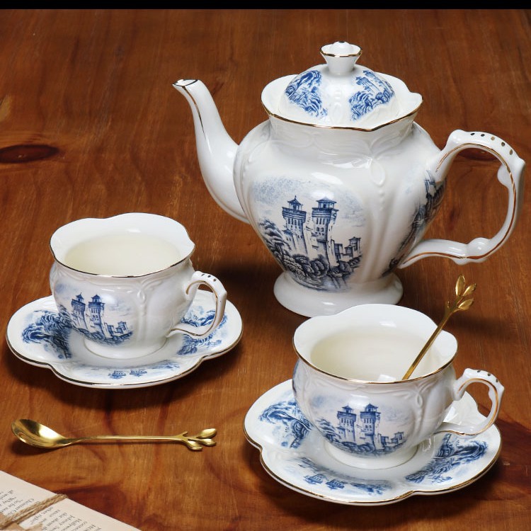 Jingdezhen cerámica taza de café plato set tetera de oficina azul porcelana de agua de cerámica tetera de aceite de tetera doméstica tetera