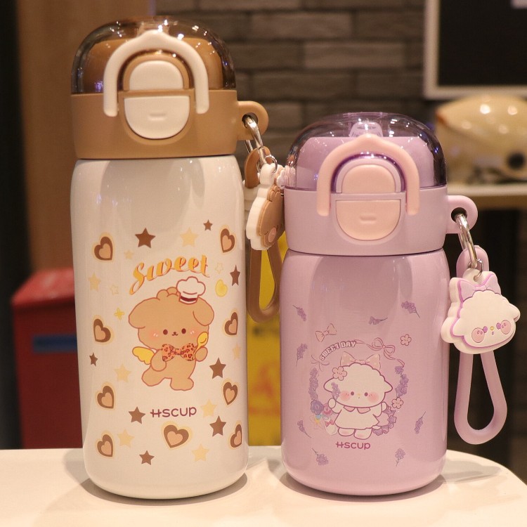 Taza de aislamiento para niños de alto valor facial lindo y pequeño portátil de doble bebida taza de agua de paja de acero inoxidable 2026 nueva estudiante