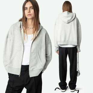 25 Spring New French Niche ZV Wings Hot Drilling Fleece Zipper Sweater fleece-lined Women's Cardigan Hooded Jacket
