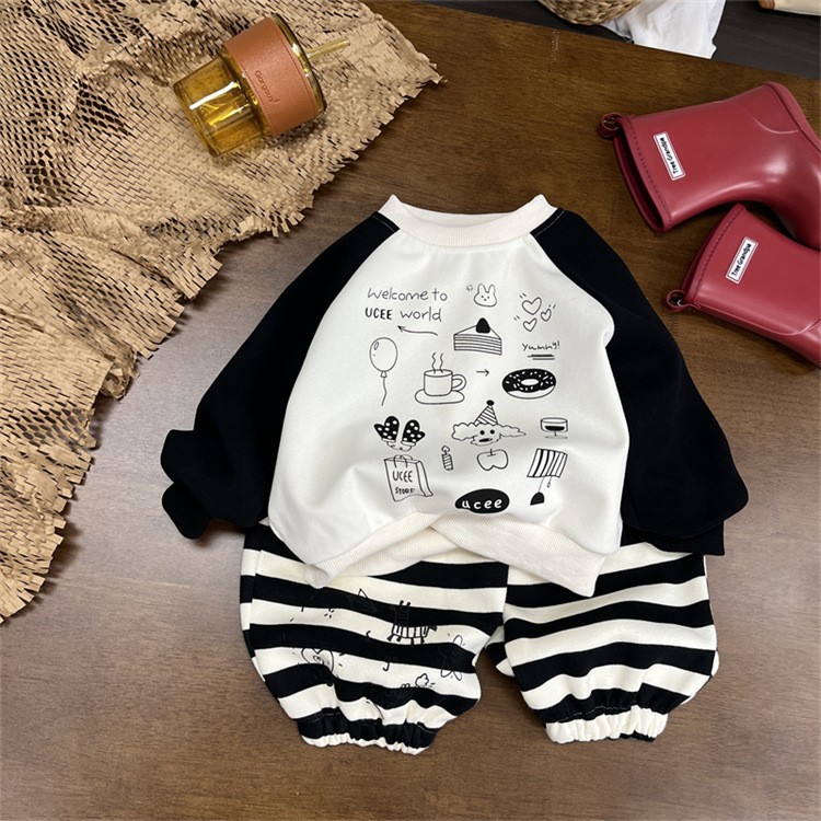 Pantaloni sportivi casual da bambino e bambina in stile occidentale, grandi pantaloni in PP per neonati, pantaloni larghi a righe in cotone per bambini_voghion.com