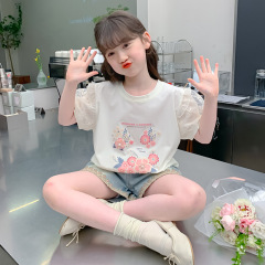 女童韓版T恤2024夏季新款兒童洋氣夏裝短袖女大童薄款半袖上衣潮