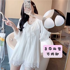 带胸垫睡衣女夏季甜美网纱纯欲公主宫廷蕾丝新款家居服套装