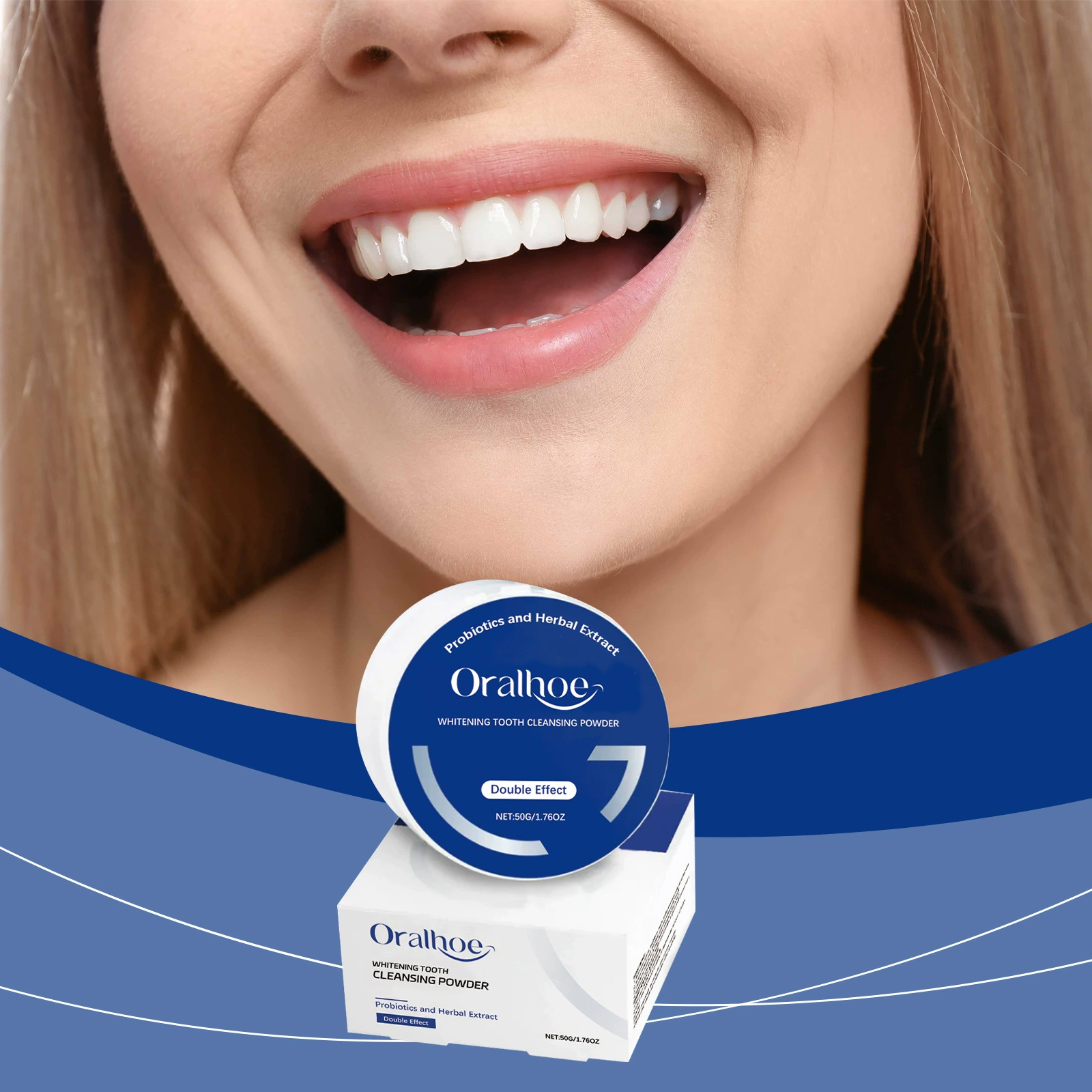 ORALHOE Пробиотический синий блестящий зубной порошок для очищения полости рта, ухода за зубами и деснами, отбеливающий порошок для зубов