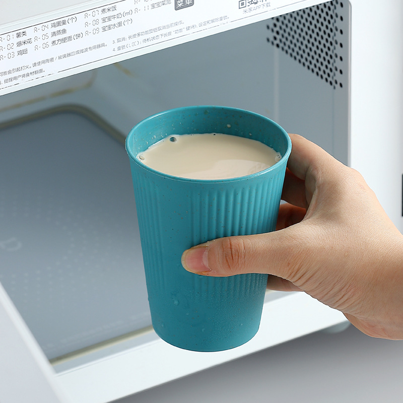 亞馬遜小麥秸稈豎紋杯家用喝水咖啡杯刷牙杯漱口杯飲料杯套裝