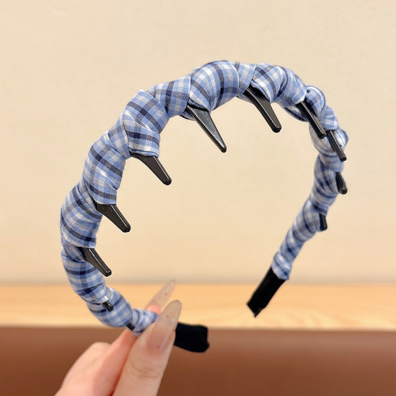 韩系复古格纹波浪发箍女款高颅顶洗脸发卡高级感外出百搭头箍发饰|undefined
