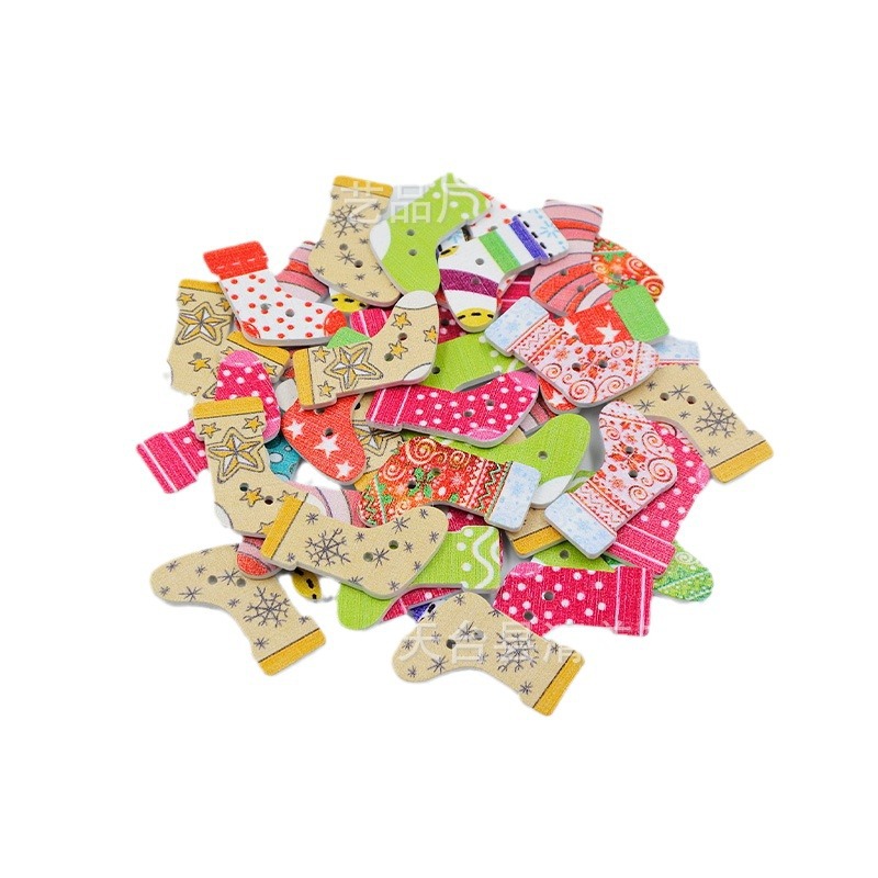 30mm fondo blanco estilo de Navidad calcetines de Navidad DIY decoración de madera calcetines de Navidad botones todo fósforo