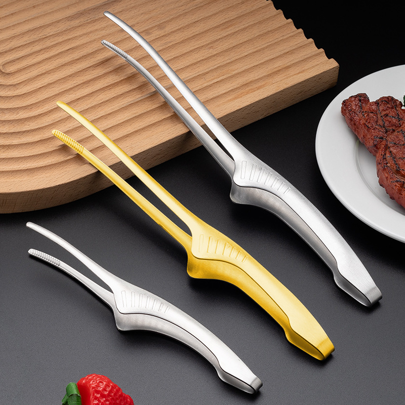 跨境不锈钢食物夹韩式烤肉夹子食品夹加长火锅烤肉店自助餐烧烤夹