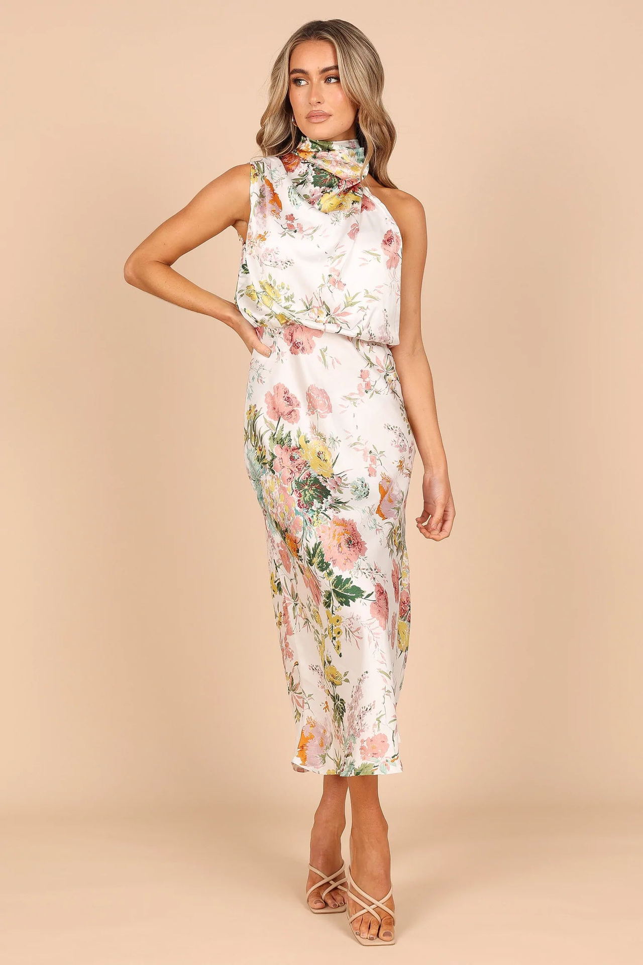 Women's Regular Dress Elegant High Neck Printing Sleeveless Flower Midi Dress Daily display picture 3