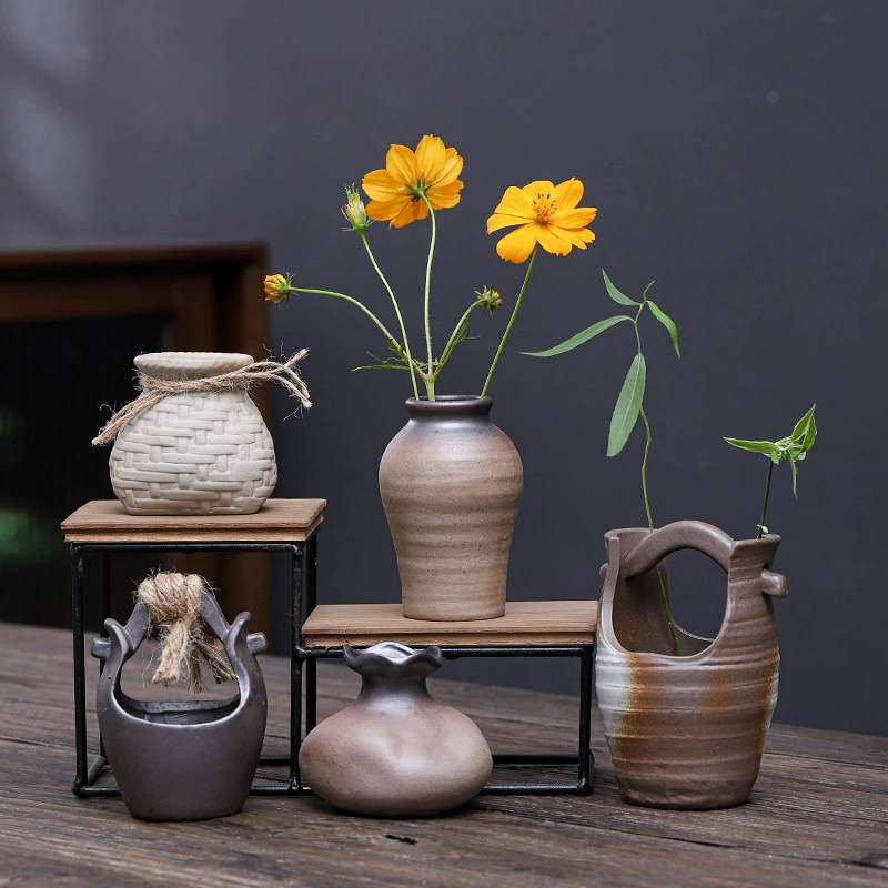 Винтажная глиняная ваза дзен причудливая гостиная цветочная вставка керамическая цветочная посуда чайная подставка для украшения гидропонный контейнер