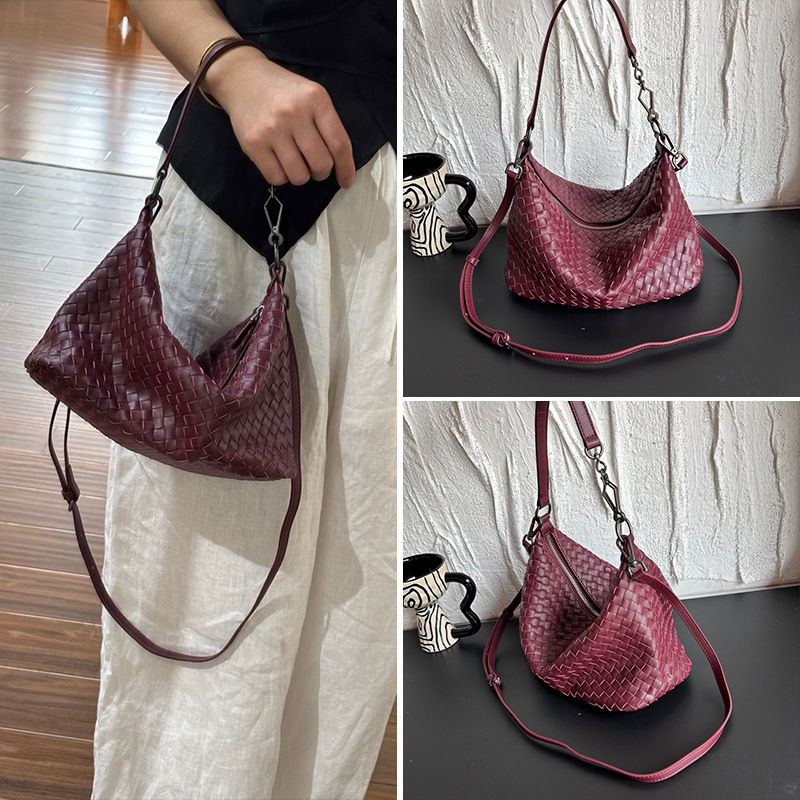2025 新しい Xiaoxiangfeng 編みバッグ脇の下バッグ女性の本革ハンドバッグシングルショルダークロスボディバッグ女性|undefined