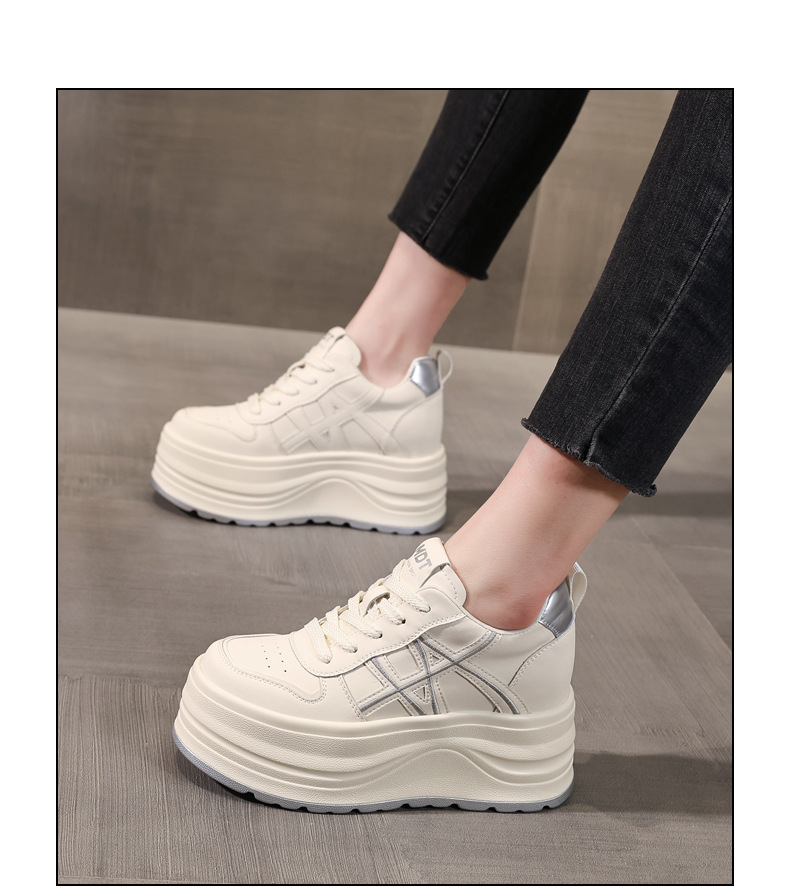 Giày sneaker nữ đế dày tăng chiều cao, phối màu trắng basic, đế bánh mì êm ái — màu sắc chi tiết 15