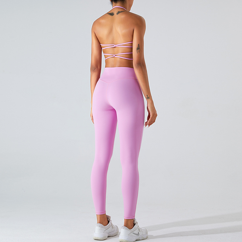 Amazon sexy apretado traje de yoga de cintura alta para mujer pantalones de yoga de contracción de vientre de secado rápido pantalones de elevación de cadera halter chaleco de yoga